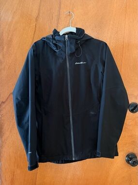 Eddie Bauer WeatherEdge Black Hooded Rain Jacket size M